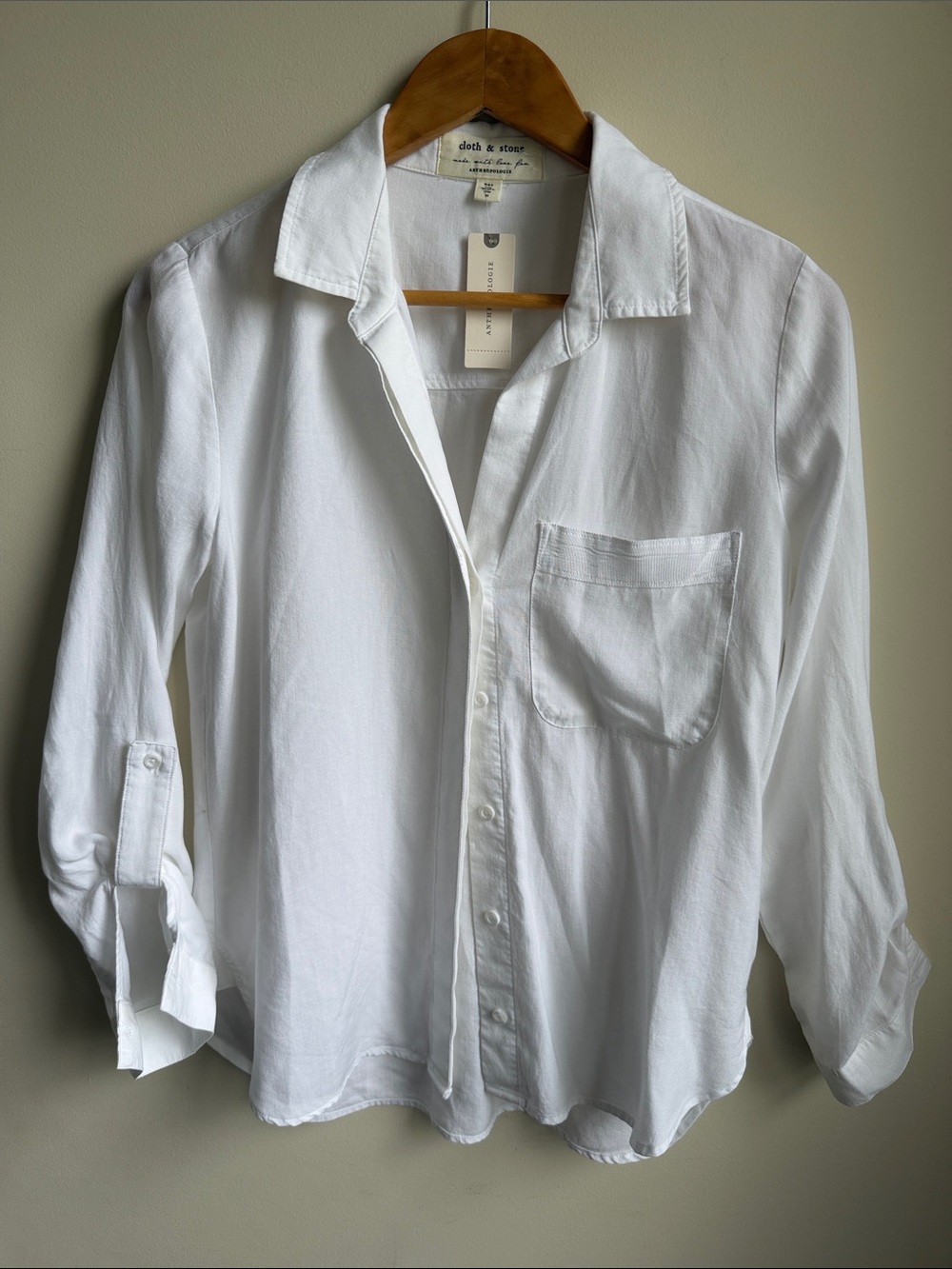 Cloth & Stone White Tencel Button Down Roll Sleeve Shirt Womens XS New
